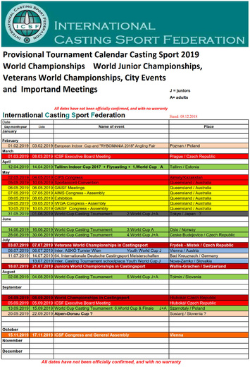 Mezinárodní TK 2019  - ICSF Tournament-Calendar- Meetings  2019 